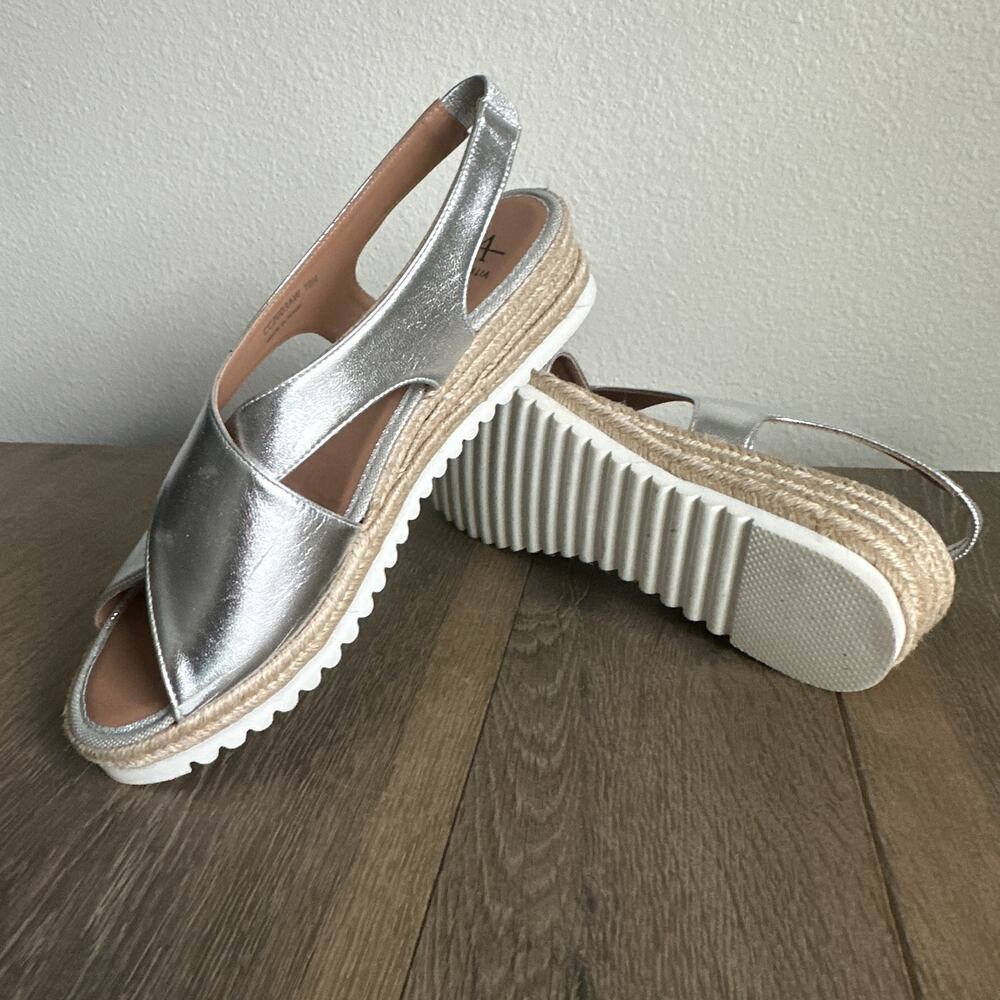 Aquatalia Adelina Silver Metallic Crisscross Espadrille Sandals Women's 10
